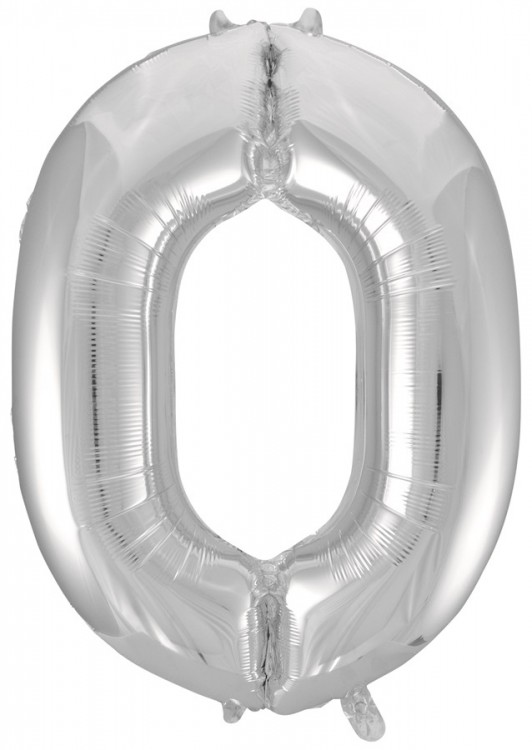 Шар (34''/86 см) Цифра, 0, Серебро, в упаковке 1 шт.