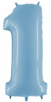 Шар (40''/102 см) Цифра, 1, Голубой, 1 шт.
