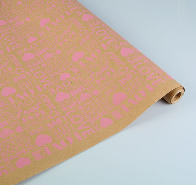 Упаковочная бумага Крафт 78гр (0,7 х 8,5 м) LOVE, Розовый, 1 шт