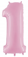Шар (40''/102 см) Цифра, 1, Розовый, 1 шт.