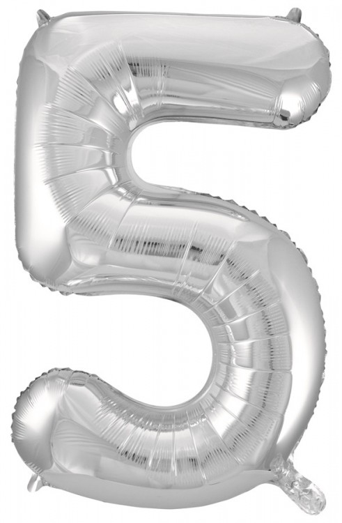 Шар (34''/86 см) Цифра, 5, Серебро, в упаковке 1 шт.