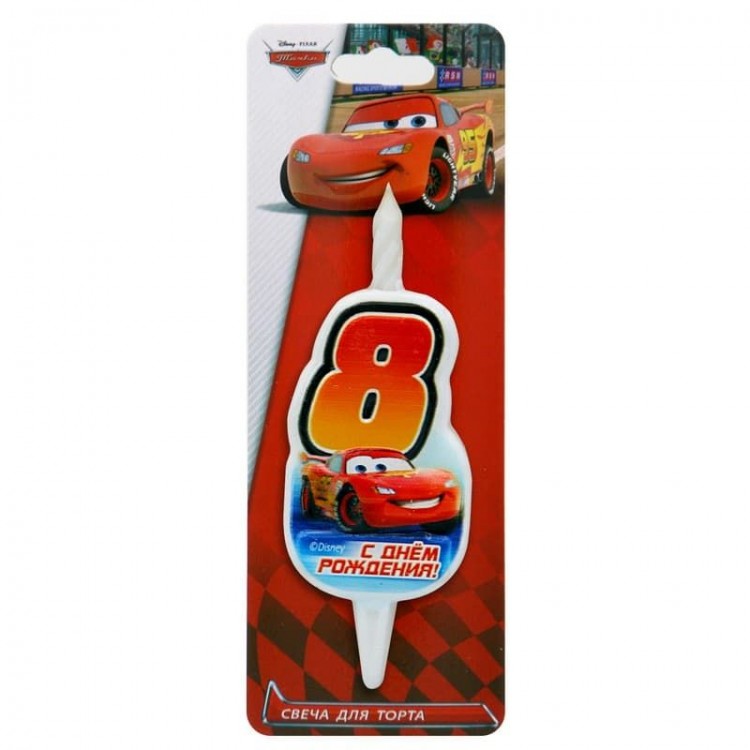 Свеча Цифра 8, Тачки, 10 см, 1 шт.