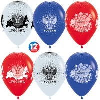 Шар (12''/30 см) Россия, Триколор (005/041/015), пастель, 5 ст, 12 шт.