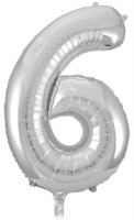 Шар (34''/86 см) Цифра, 6, Серебро, в упаковке 1 шт.