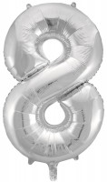 Шар (34''/86 см) Цифра, 8, Серебро, в упаковке 1 шт.