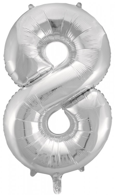 Шар (34''/86 см) Цифра, 8, Серебро, в упаковке 1 шт.