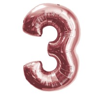 Шар (40''/102 см) Цифра, 3, Розовое Золото, в упаковке 1 шт.