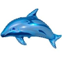 Шар (15''/38 см) Мини-фигура, Дельфин фигурный, Синий, 1 шт.