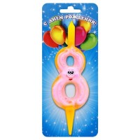 Свеча Цифра 8, Осьминожка, 9 см, 1 шт.