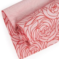 Упаковочная жатая бумага (0,7*5 м) Цветы, Коралловый, 1 шт.