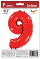 Шар (40''/102 см) Цифра, 9, Красный, в упаковке 1 шт.