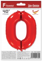 Шар (40''/102 см) Цифра, 0, Красный, в упаковке 1 шт.