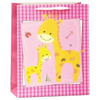 Пакет подарочный Милые жирафики, с блестками, Розовый, 18*23*10 см