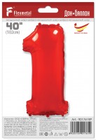 Шар (40''/102 см) Цифра, 1, Красный, в упаковке 1 шт.