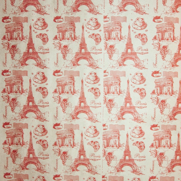 Упаковочная бумага Крафт 78гр (0,7 х 8,5 м) Париж, Красный, 1 шт