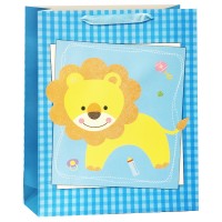 Пакет подарочный Милый львенок, с блестками, Голубой, 18*23*10 см