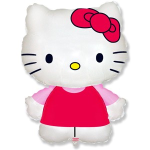 Шар (12''/30 см) Мини-фигура, Котенок с бантиком, Розовый, 1 шт.