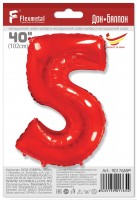 Шар (40''/102 см) Цифра, 5, Красный, в упаковке 1 шт.