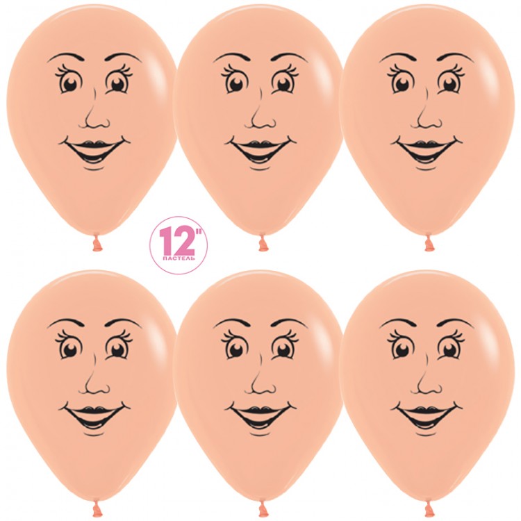 Шар (12''/30 см) Лицо женское, Персиковый (060), пастель, 1 ст, 100 шт.