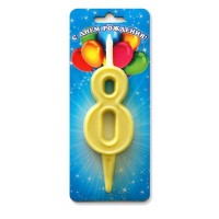 Свеча Цифра 8, Неон, Желтый, 10 см, 1 шт.