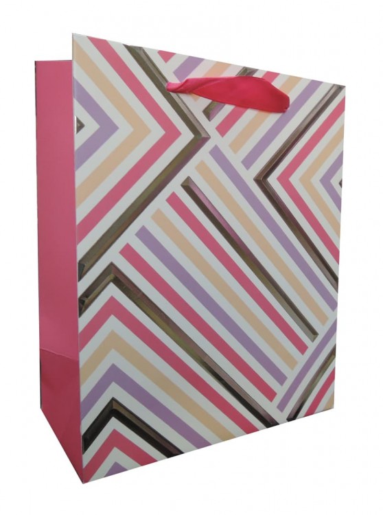 Пакет подарочный, Геометрия линий, Розовый, 32*26*12 см, 1 шт.