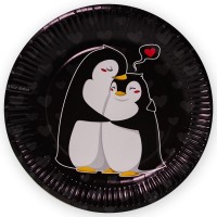 Тарелки (9''/23 см) Влюбленные пингвины, Черный, 6 шт.