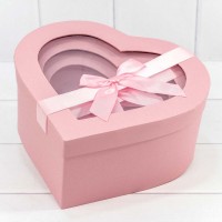 Набор коробок, Сердце с бантом, Розовый, 3 шт.