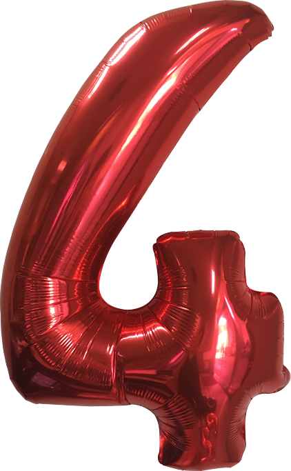 Шар (40''/102 см) Цифра, 4, Красный, в упаковке 1 шт.