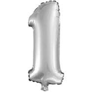 Шар с клапаном (16''/41 см) Мини-цифра, 1, Серебро, 1 шт.