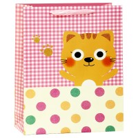 Пакет подарочный Милый котик, с блестками, Розовый, 18*23*10 см