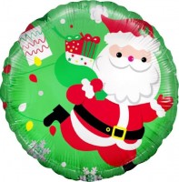 Шар (18''/46 см) Круг, Дед Мороз с подарками, Зеленый, 1 шт.