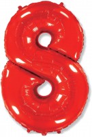 Шар (40''/102 см) Цифра, 8, Красный, 1 шт.