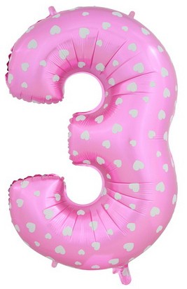 Шар (40''/102 см) Цифра, 3, Розовый, в упаковке 1 шт.