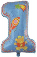 Шар (34''/86 см) Цифра, Первый День Рождения (для мальчика), Голубой, 1 шт.