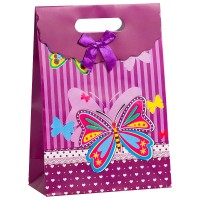 Пакет подарочный, Бабочка, Фиолетовый, 23*31*11 см, 1 шт.