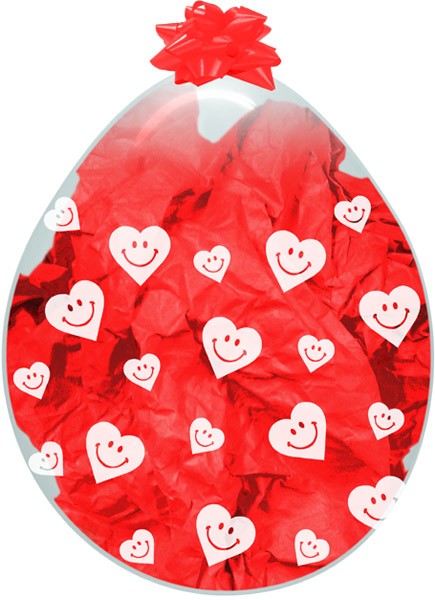 Шар для упаковки (18''/46 см) Сердечки-смайлики, Прозрачный (390), кристалл, 5 ст, 25 шт.