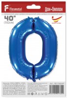 Шар (40''/102 см) Цифра, 0, Синий, в упаковке 1 шт.