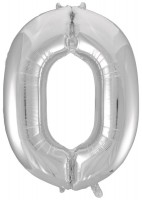 Шар (34''/86 см) Цифра, 0, Серебро, в упаковке 1 шт.