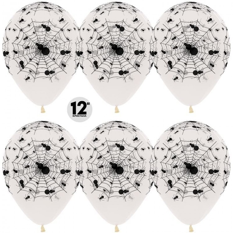 Шар (12''/30 см) Пауки, Прозрачный (390), кристалл, 5 ст, 50 шт.