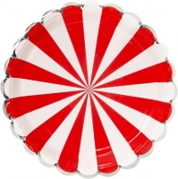 Тарелки (7''/18 см) Серебряная кайма, Красный/Белый, 6 шт.