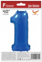 Шар (40''/102 см) Цифра, 1, Синий, в упаковке 1 шт.