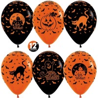 Шар (12''/30 см) Хэллоуин, Оранжевый (061)/Черный (080), пастель, 5 ст, 50 шт.