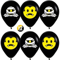 Шар (12''/30 см) Хэллоуин, Emoji, Черный (080), пастель, 2 ст, 50 шт.