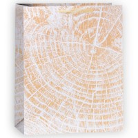Пакет подарочный Дерево (кольца), Бежевый / Золотой, 18*23*10 см