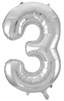 Шар (34''/86 см) Цифра, 3, Серебро, в упаковке 1 шт.