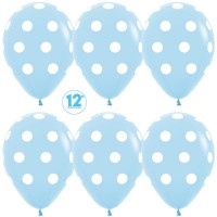 Шар (12''/30 см) Белые точки, Голубой (040), пастель, 5 ст, 12 шт.