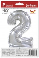 Шар (40''/102 см) Цифра, 2, Серебро, в упаковке 1 шт.