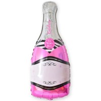 Шар с клапаном (16''/41 см) Мини-фигура, Бутылка шампанского, Розовый, 1 шт.