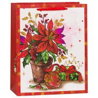Пакет подарочный Пуансетия (подарок), Красный, 26*32*12 см
