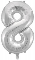 Шар (34''/86 см) Цифра, 8, Серебро, в упаковке 1 шт.